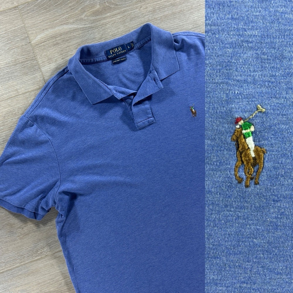 Polo Ralph Lauren Pima Soft‎ Touch Polo L Blue Heather Classic Preppy Minimalist